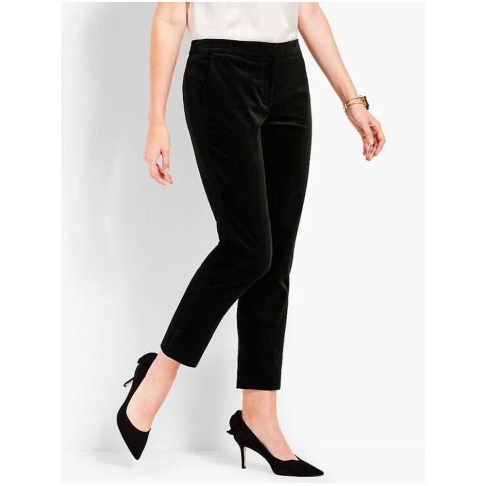 Talbots RSVP Black Velveteen Ruffle Slim Ankle Office Pants Women’s Size 8 NWT